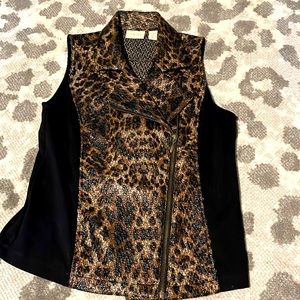 Chicos Women's Brown Black Animal Print Full-Zip Vest